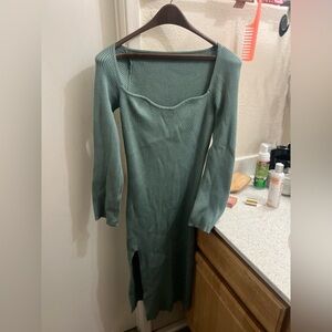 Green Ribbed Knit Dress